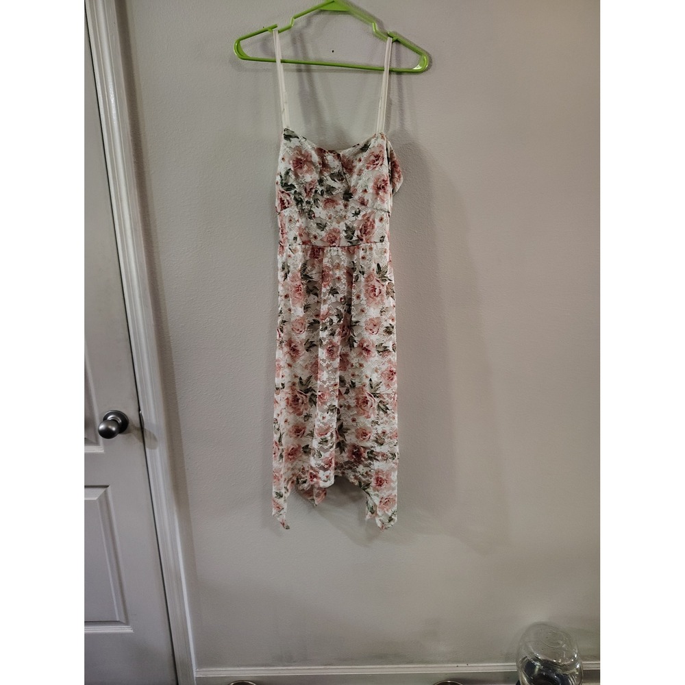 No Boundaries Floral Lace Midi Dress Pink Rose Handkerchief‎ Hem Cutout Back XL